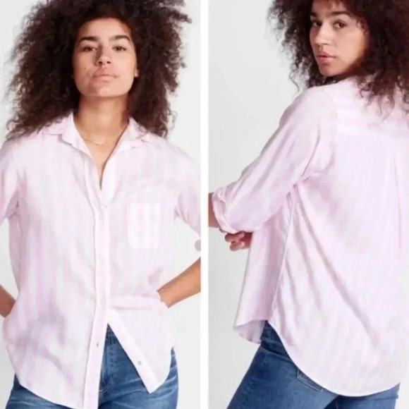 Grayson The Hero Lyocell Pink White Striped Button Down Size M - Picture 3 of 5